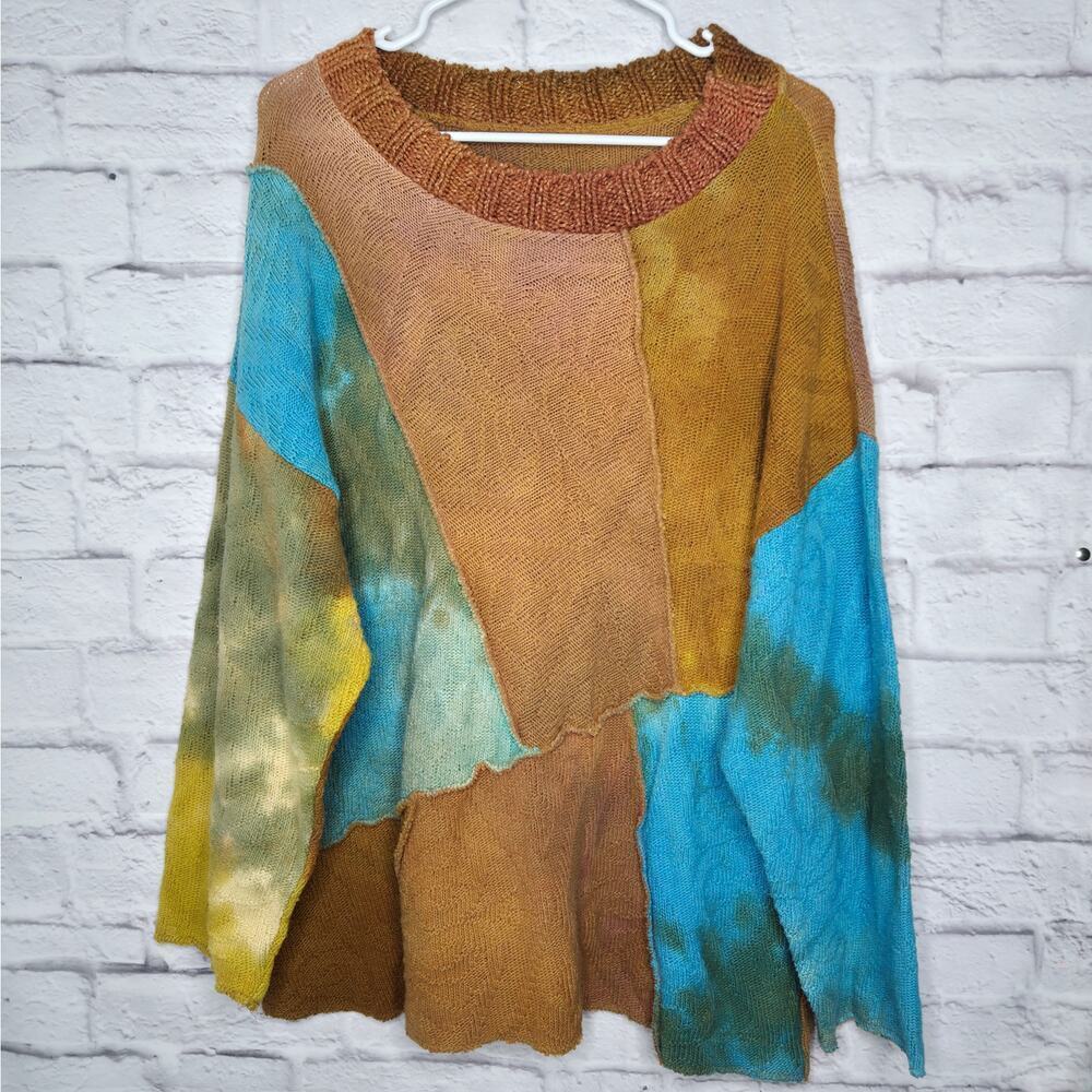 Vintage 90s I Wear Kiss Patchwork Sweater Made in USA 100% Cotton Tie Dye OSFA